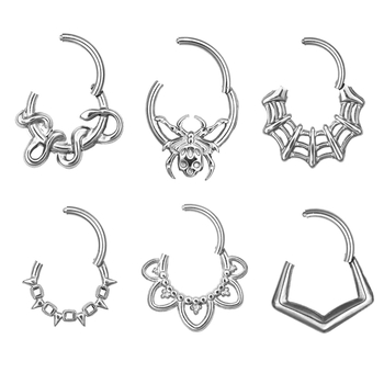 Nosni prsten od 316 nerđajućeg čelika s šarkom, motiv bodljivog konusnog cvijeta i mreže pauka, elektroplatirano, unisex