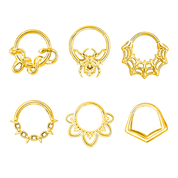 Nosni prsten od 316 nerđajućeg čelika s šarkom, motiv bodljivog konusnog cvijeta i mreže pauka, elektroplatirano, unisex