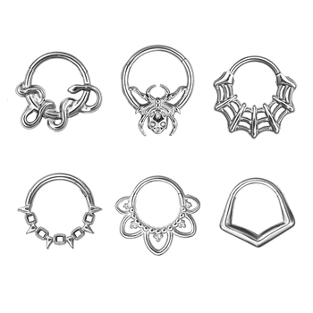 Nosni prsten od 316 nerđajućeg čelika s šarkom, motiv bodljivog konusnog cvijeta i mreže pauka, elektroplatirano, unisex