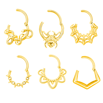 Nosni prsten od 316 nerđajućeg čelika s šarkom, motiv bodljivog konusnog cvijeta i mreže pauka, elektroplatirano, unisex