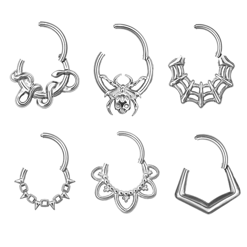 Nosni prsten od 316 nerđajućeg čelika s šarkom, motiv bodljivog konusnog cvijeta i mreže pauka, elektroplatirano, unisex