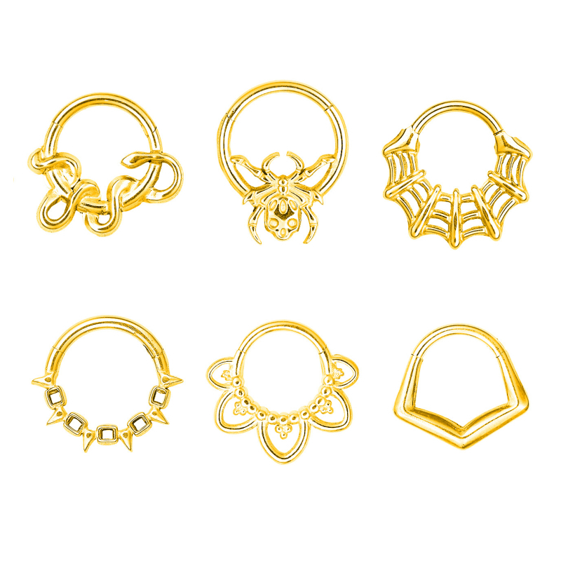 Nosni prsten od 316 nerđajućeg čelika s šarkom, motiv bodljivog konusnog cvijeta i mreže pauka, elektroplatirano, unisex