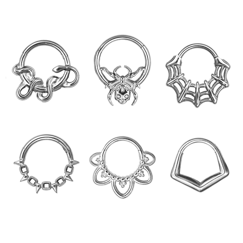 Nosni prsten od 316 nerđajućeg čelika s šarkom, motiv bodljivog konusnog cvijeta i mreže pauka, elektroplatirano, unisex