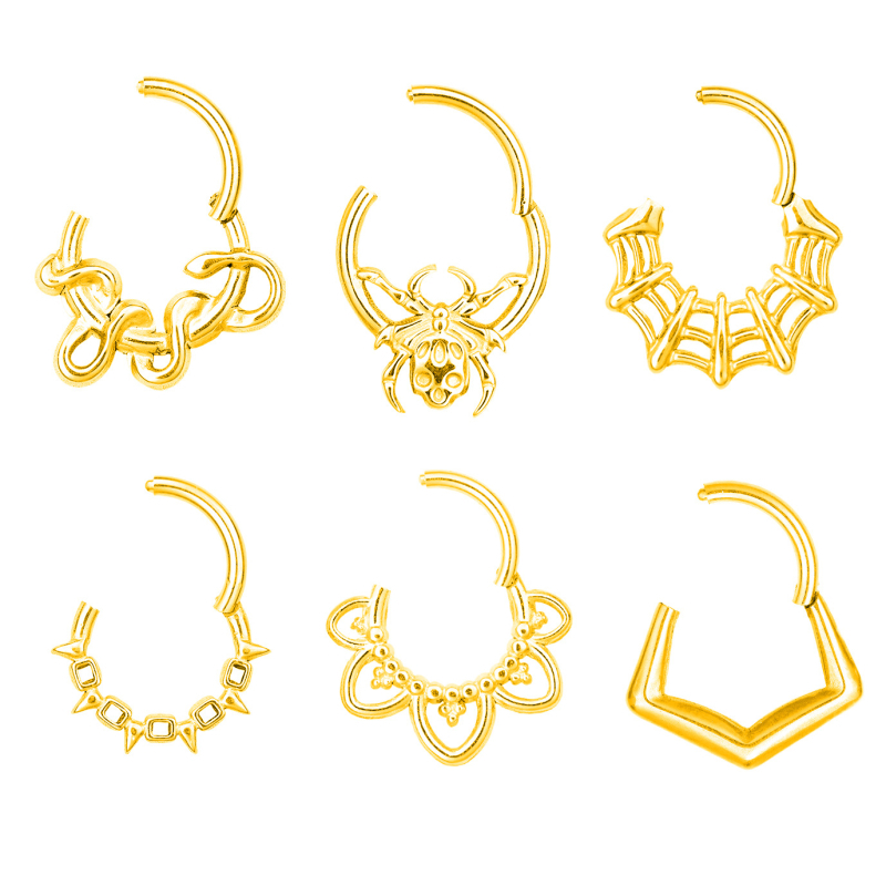 Nosni prsten od 316 nerđajućeg čelika s šarkom, motiv bodljivog konusnog cvijeta i mreže pauka, elektroplatirano, unisex