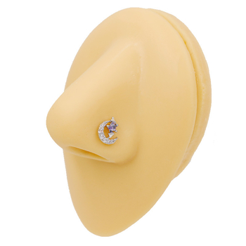 Nazalni prsten s privjeskom od cirkona u obliku srca i ametistnim kristalom — nehrđajući čelik, unisex, elektroplatirano