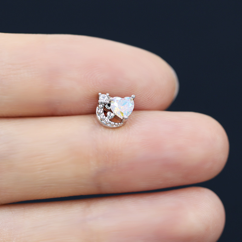 Nazalni prsten s privjeskom od cirkona u obliku srca i ametistnim kristalom — nehrđajući čelik, unisex, elektroplatirano