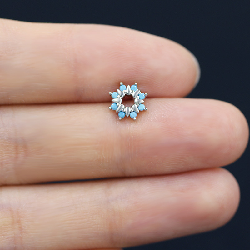 Nazalni prsten s privjeskom od cirkona u obliku srca i ametistnim kristalom — nehrđajući čelik, unisex, elektroplatirano