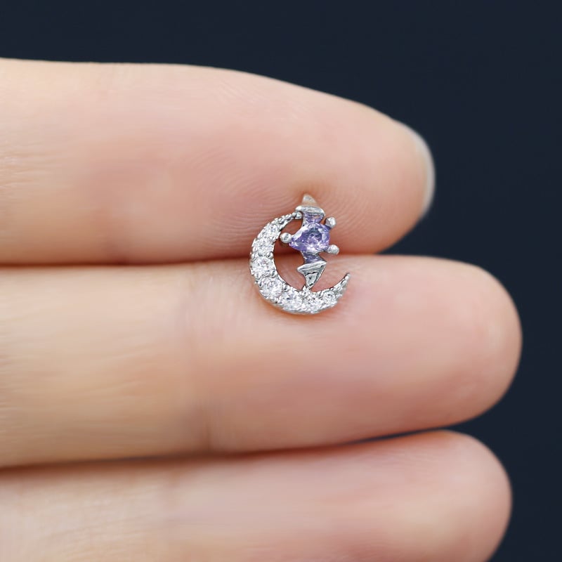 Nazalni prsten s privjeskom od cirkona u obliku srca i ametistnim kristalom — nehrđajući čelik, unisex, elektroplatirano