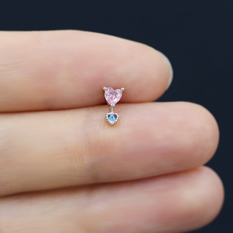 Nazalni prsten s privjeskom od cirkona u obliku srca i ametistnim kristalom — nehrđajući čelik, unisex, elektroplatirano