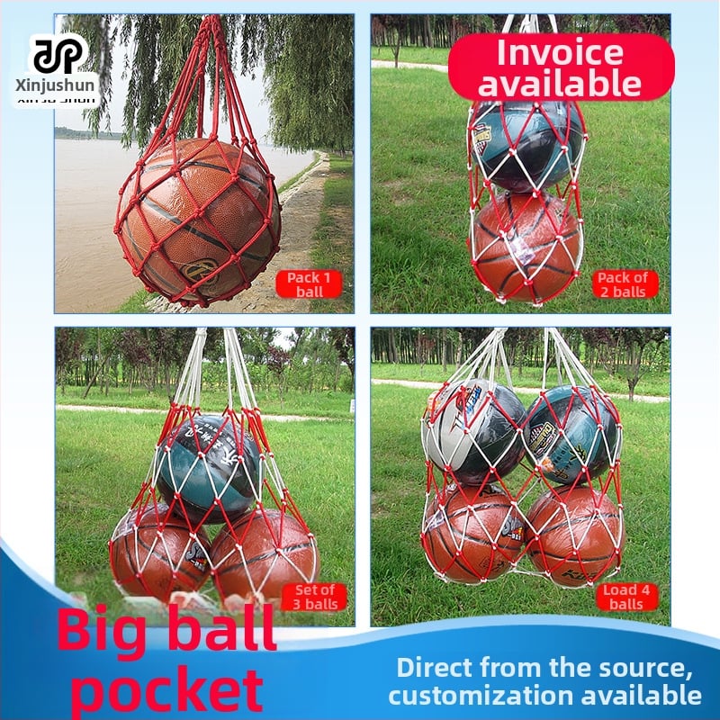 Tinklelio kamuolių krepšys krepšiniui, futbolui ir tinkliniam sportui; didelė talpa; medžiaga: poliesteris, polipropilonas; pritaikymas
