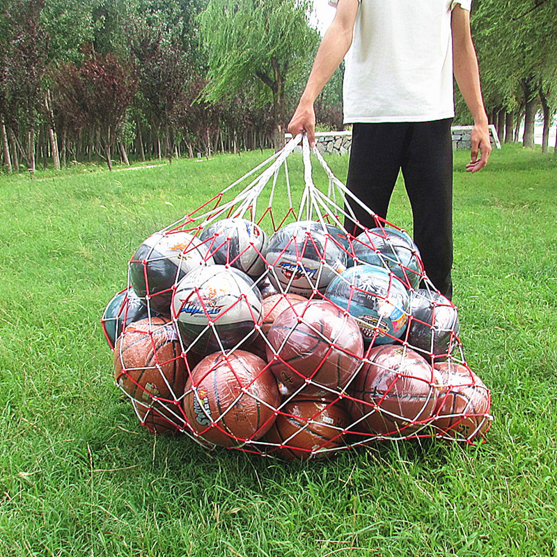 Tinklelio kamuolių krepšys krepšiniui, futbolui ir tinkliniam sportui; didelė talpa; medžiaga: poliesteris, polipropilonas; pritaikymas