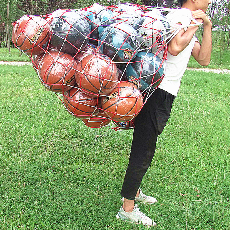 Tinklelio kamuolių krepšys krepšiniui, futbolui ir tinkliniam sportui; didelė talpa; medžiaga: poliesteris, polipropilonas; pritaikymas