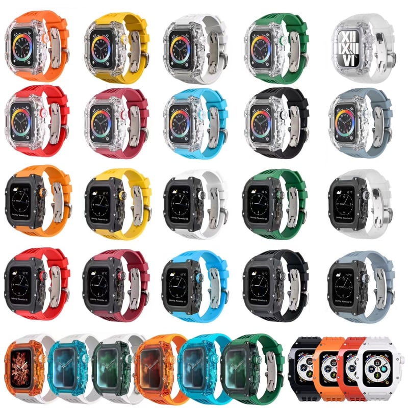 Apple Watch apsauginė dėklas su fluororinės gumos juosta ir drugelio saga, skaidrus, 20 mm sąsaja