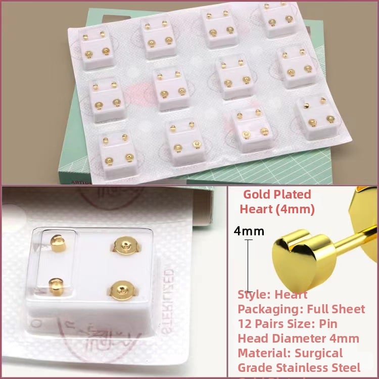 Όπλο τρυπήματος αυτιού – Ανοξείδωτος χάλυβας 316, ηλεκτροπλατίωση, unisex, απλό στυλ, κύκλος, καρδιά, πέντε αστέρια