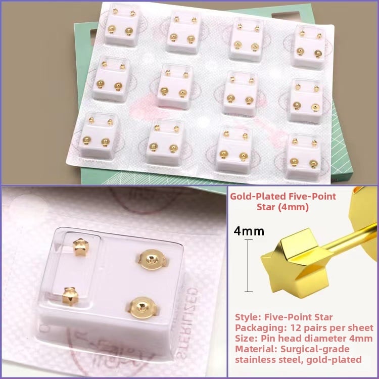 Όπλο τρυπήματος αυτιού – Ανοξείδωτος χάλυβας 316, ηλεκτροπλατίωση, unisex, απλό στυλ, κύκλος, καρδιά, πέντε αστέρια