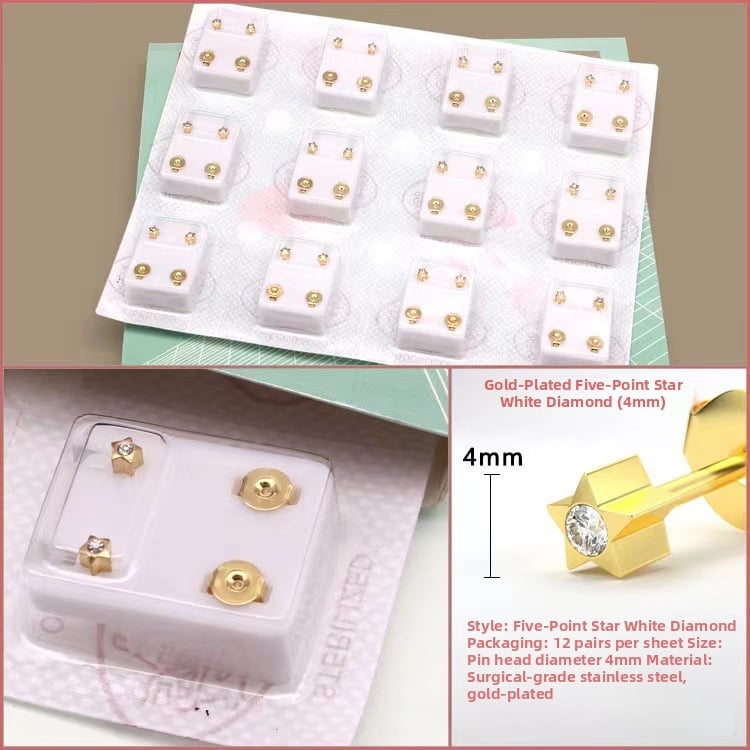 Όπλο τρυπήματος αυτιού – Ανοξείδωτος χάλυβας 316, ηλεκτροπλατίωση, unisex, απλό στυλ, κύκλος, καρδιά, πέντε αστέρια