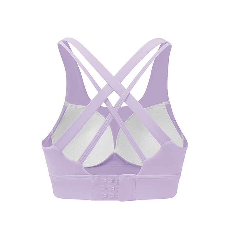 Γυναικείο αθλητικό σουτιέν γιόγκα με νάιλον ύφασμα, πλήρη κύπελλα, μεσαία μορφοποίηση κυπέλλων, σταθεροί διπλοί ιμάντες, οπίσθιο κλείσιμο με τρεις σειρές αγκιστριών