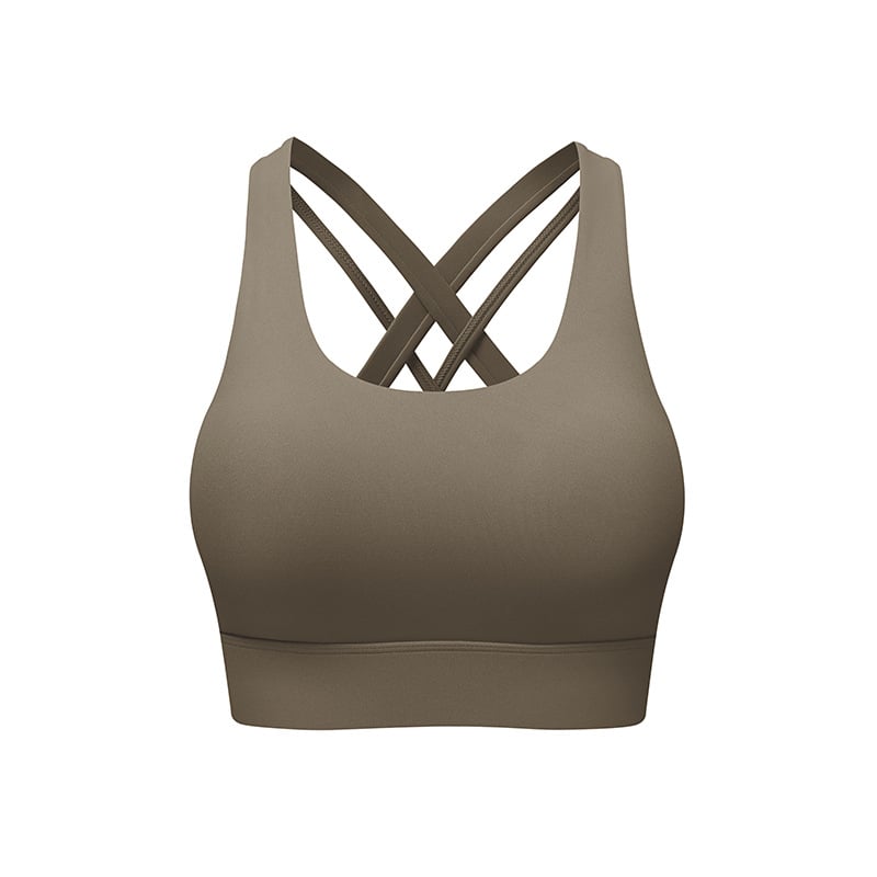 Γυναικείο αθλητικό σουτιέν γιόγκα με νάιλον ύφασμα, πλήρη κύπελλα, μεσαία μορφοποίηση κυπέλλων, σταθεροί διπλοί ιμάντες, οπίσθιο κλείσιμο με τρεις σειρές αγκιστριών