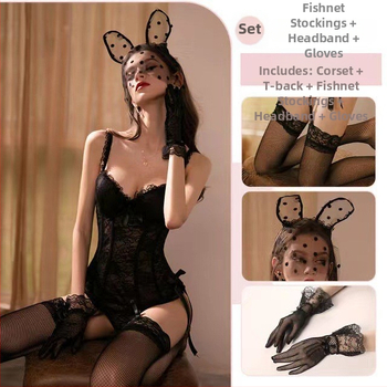 Seksa apakšveļas komplekts ar jostu ar mežģīnēm, tērauda karkasa atbalstu slaidam siluētam; galvenais audums poliester-elastāns 90–95%, stils zeķēm