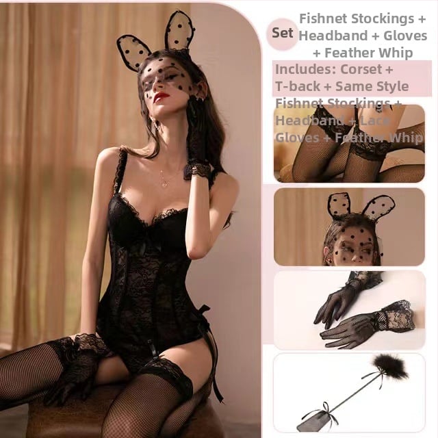 Seksa apakšveļas komplekts ar jostu ar mežģīnēm, tērauda karkasa atbalstu slaidam siluētam; galvenais audums poliester-elastāns 90–95%, stils zeķēm