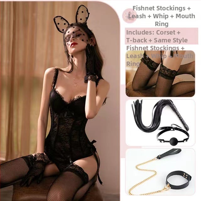 Seksa apakšveļas komplekts ar jostu ar mežģīnēm, tērauda karkasa atbalstu slaidam siluētam; galvenais audums poliester-elastāns 90–95%, stils zeķēm