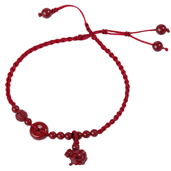 Natūralus cinnabaro apyrankė kulkšnyje, zodiako tema, austas