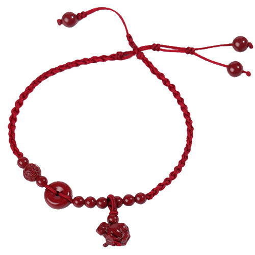 Natūralus cinnabaro apyrankė kulkšnyje, zodiako tema, austas