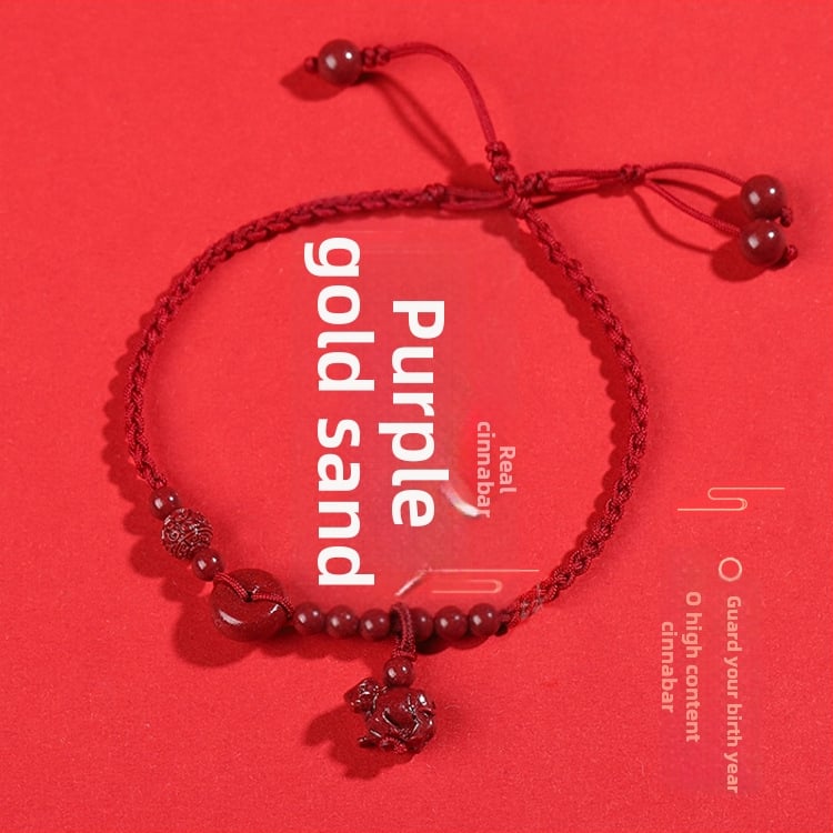 Natūralus cinnabaro apyrankė kulkšnyje, zodiako tema, austas