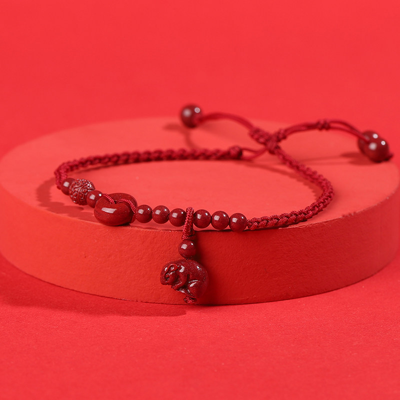 Natūralus cinnabaro apyrankė kulkšnyje, zodiako tema, austas