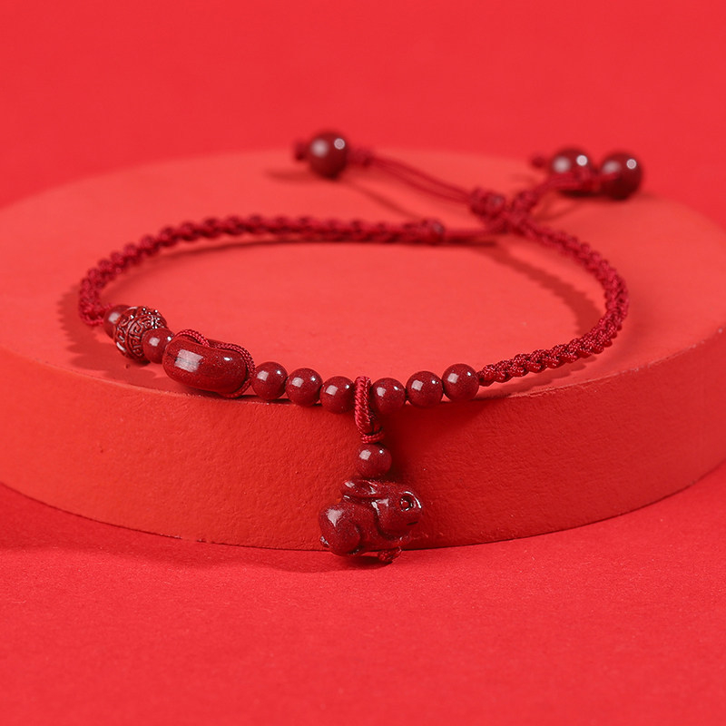 Natūralus cinnabaro apyrankė kulkšnyje, zodiako tema, austas