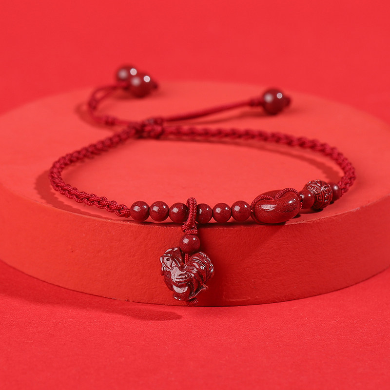 Natūralus cinnabaro apyrankė kulkšnyje, zodiako tema, austas