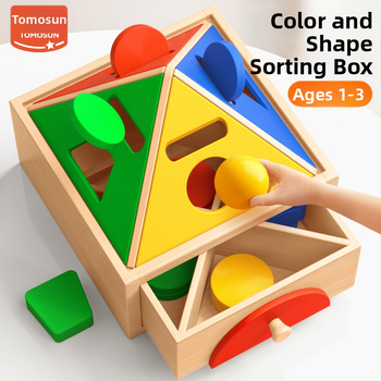 Montessori puidust mänguasi värvi- ja kujutunnustuse jaoks – ehitusklotsid varaseks õppimiseks, 0-3 aastat