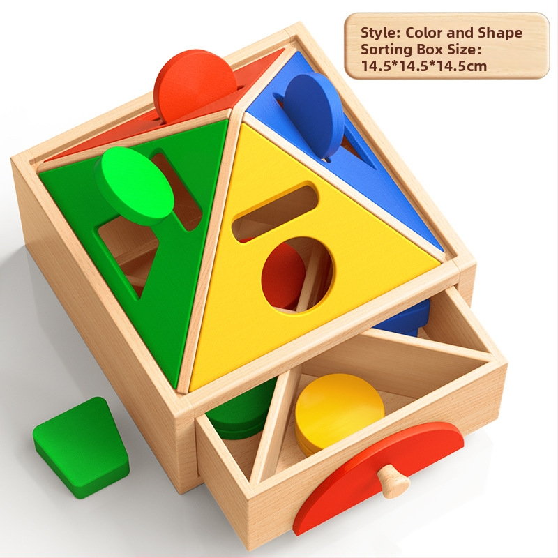Montessori puidust mänguasi värvi- ja kujutunnustuse jaoks – ehitusklotsid varaseks õppimiseks, 0-3 aastat