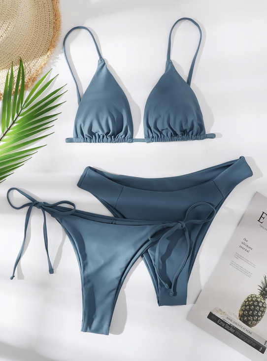 Női bikini fürdőruha, háromszög felső párnázott, egyszínű, nejlon anyag elasztán bélés, 200 g