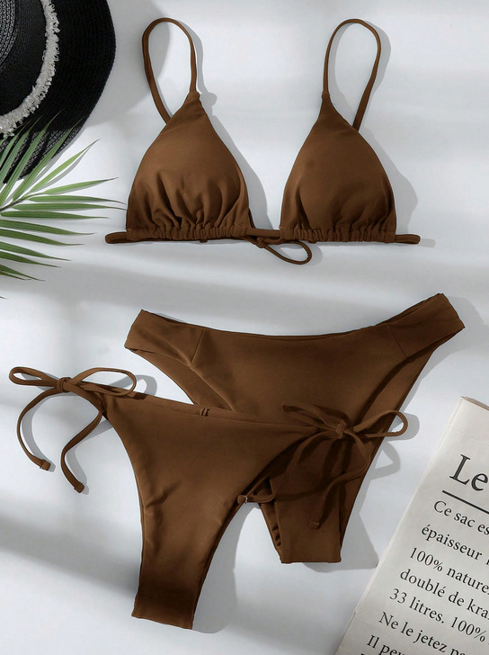 Női bikini fürdőruha, háromszög felső párnázott, egyszínű, nejlon anyag elasztán bélés, 200 g