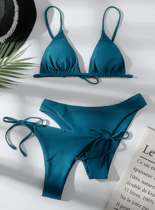 Női bikini fürdőruha, háromszög felső párnázott, egyszínű, nejlon anyag elasztán bélés, 200 g