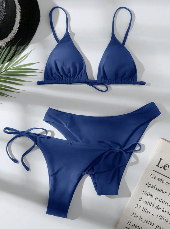 Női bikini fürdőruha, háromszög felső párnázott, egyszínű, nejlon anyag elasztán bélés, 200 g