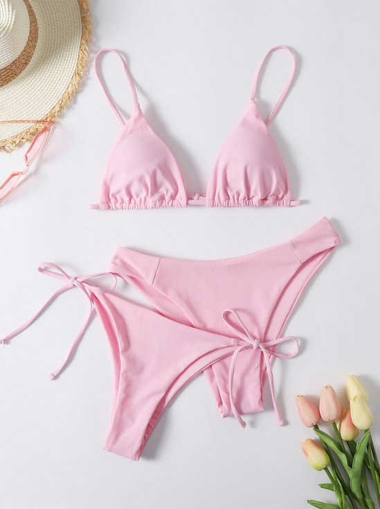 Női bikini fürdőruha, háromszög felső párnázott, egyszínű, nejlon anyag elasztán bélés, 200 g