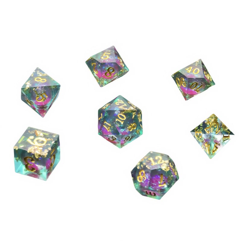 Polühedraalsed täringud tehtud resinist – teravad servad, parema nurga stiil, ebatraditsiooniline kuju, 200 tk karbis