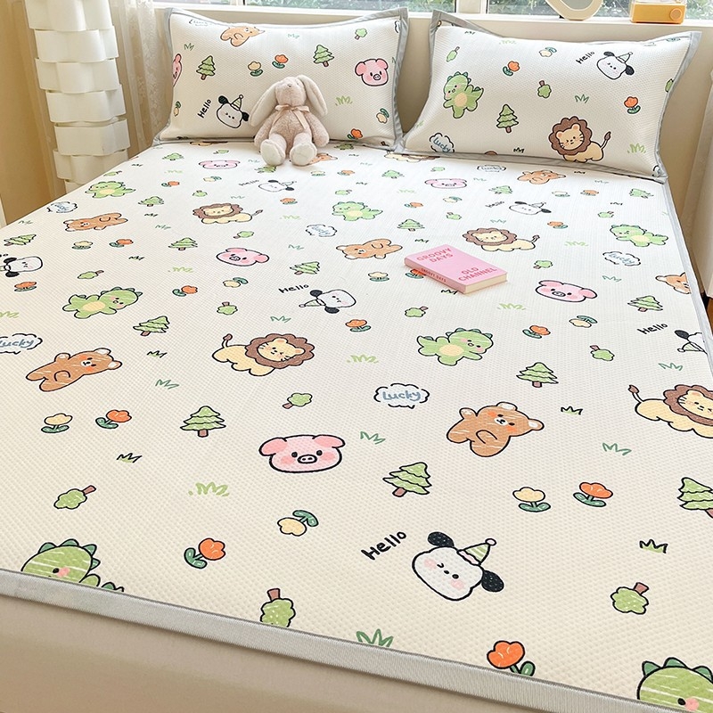 RUIDAN Mat od ice silk i ratan – Jacquard tkanje, sklopiva, set mat, cartoon stil, za studentske domove