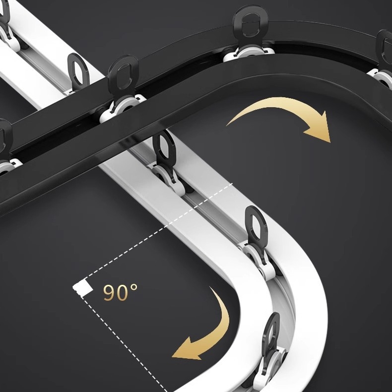 Вградена релса за завеси с гъвкав подвижен водач, алуминиева сплав, модел NQG, тиха работа, модерен минималистичен стил