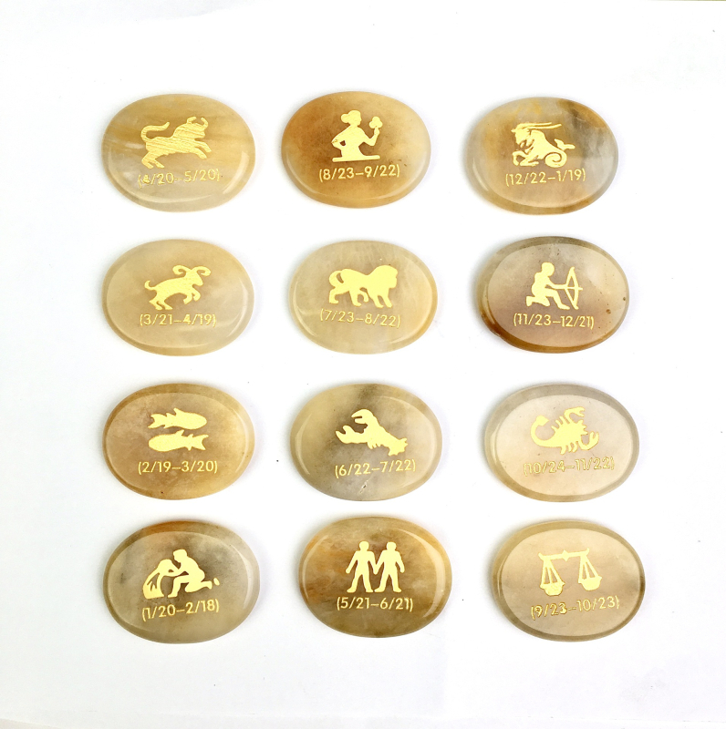 Prirodni ametistni kristalni ukrasni set – 12 komada sa znakovima Zodijaka