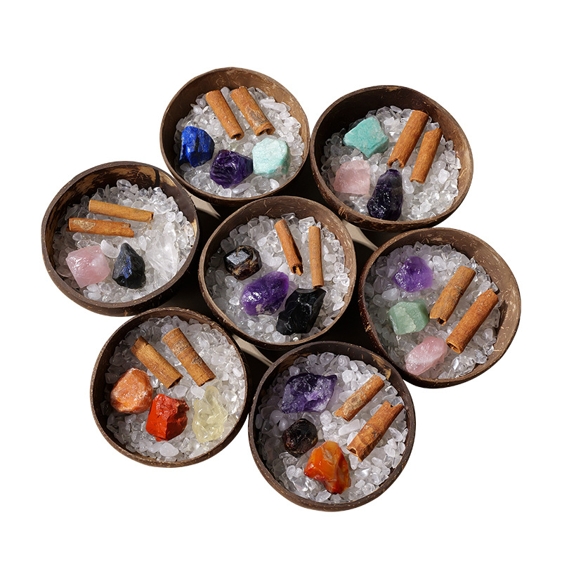 Kristalni difuzni kamen u zdjeli od kokosove ljuske za pohranu nakita i stolnu dekoraciju • Značka: Appen Crystal Crafts • Materijal: Kristal • Kategorija: Geometrija • Stil: Moderna jednostavnost • Pakiranje: PP vrećica