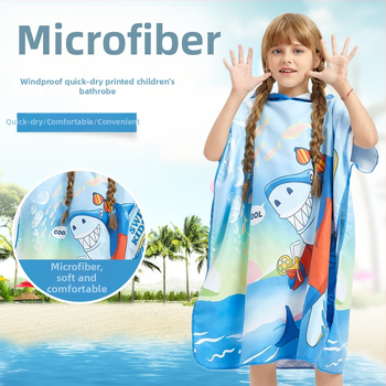Gyerekeknek kapucnis törölköző köntös úszáshoz – rajzfilmnyomtatás, szuperfinom rost, 150D, 200–300 g