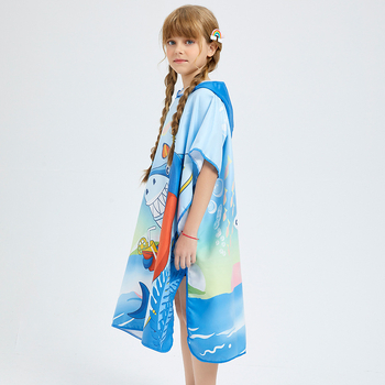 Gyerekeknek kapucnis törölköző köntös úszáshoz – rajzfilmnyomtatás, szuperfinom rost, 150D, 200–300 g