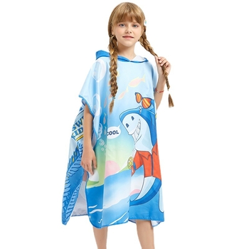 Gyerekeknek kapucnis törölköző köntös úszáshoz – rajzfilmnyomtatás, szuperfinom rost, 150D, 200–300 g