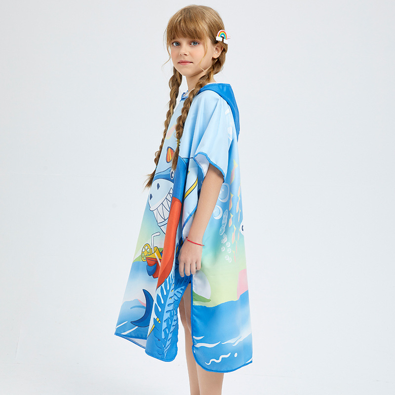 Gyerekeknek kapucnis törölköző köntös úszáshoz – rajzfilmnyomtatás, szuperfinom rost, 150D, 200–300 g