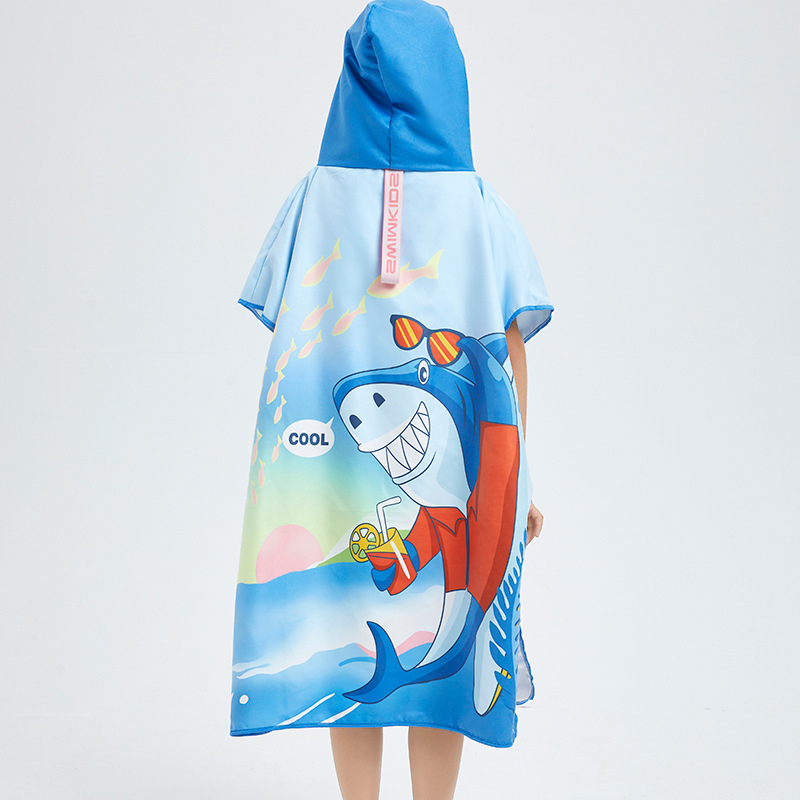 Gyerekeknek kapucnis törölköző köntös úszáshoz – rajzfilmnyomtatás, szuperfinom rost, 150D, 200–300 g