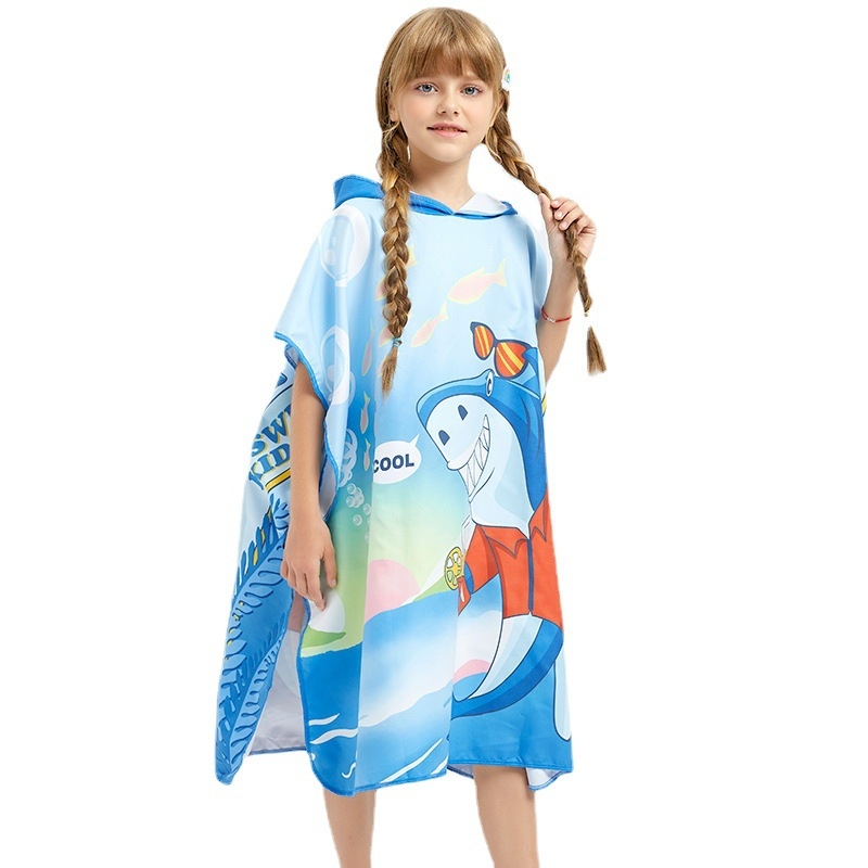 Gyerekeknek kapucnis törölköző köntös úszáshoz – rajzfilmnyomtatás, szuperfinom rost, 150D, 200–300 g