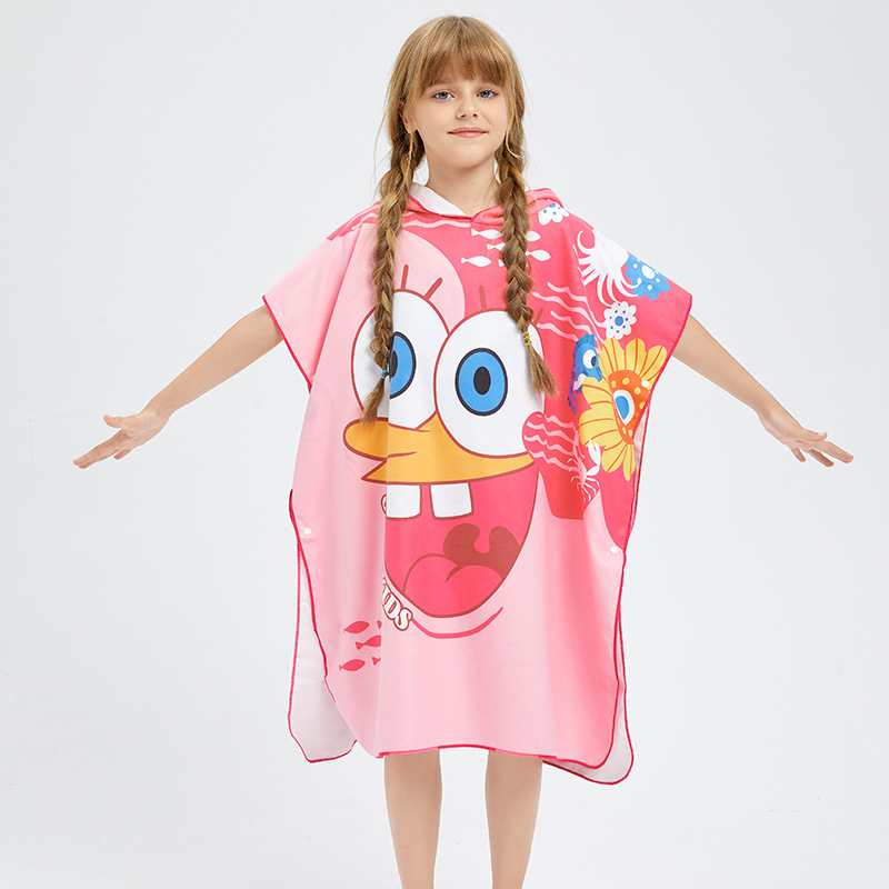 Gyerekeknek kapucnis törölköző köntös úszáshoz – rajzfilmnyomtatás, szuperfinom rost, 150D, 200–300 g